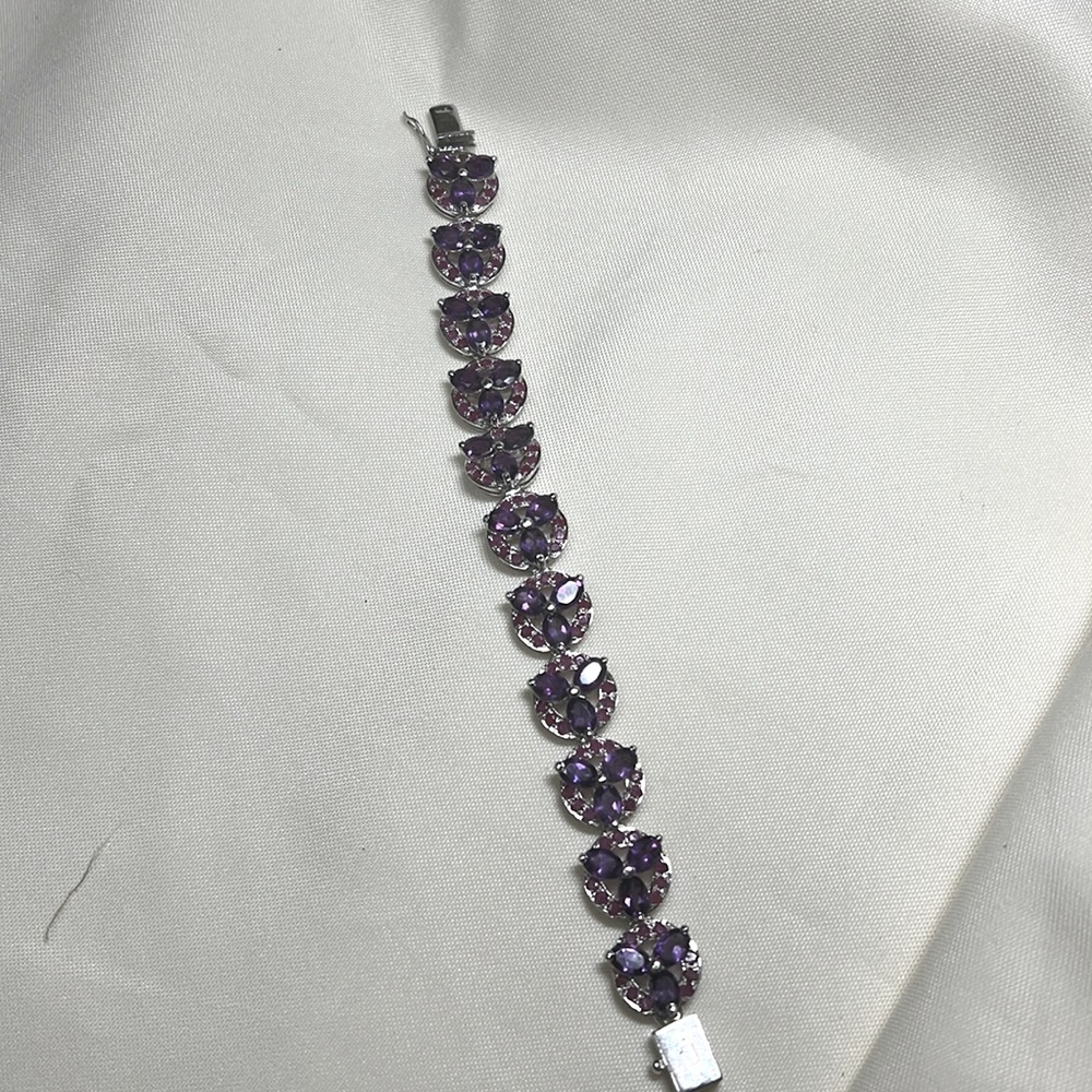 Vintage Amethyst beautiful purple stone & ruby stone 925 silver bracelet #290